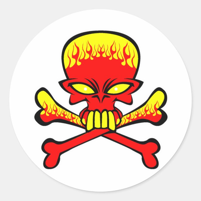 Adesivo Redondo crânio inflamável e bósforos (Frente)