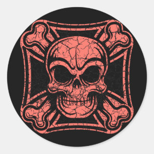 Adesivo Redondo Crânio maltês & Crossbones - vermelho