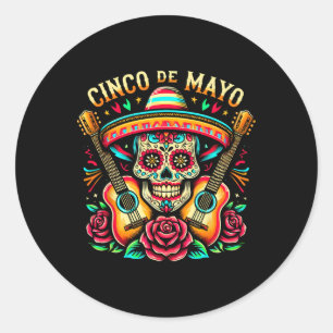 Adesivo Redondo Crânio mexicano Fiesta 5 De Mayo Cinco De Mayo Mem