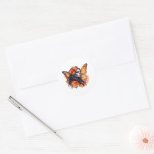 Adesivo Redondo Crânio Mexicano La Calavera Catrina Sticker