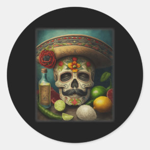 Adesivo Redondo Crânio Mexicano Tequila Sombrero Cinco De Mayo