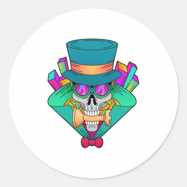 Adesivo Redondo Crânio no xadrez com torta de xadrez (Frente)