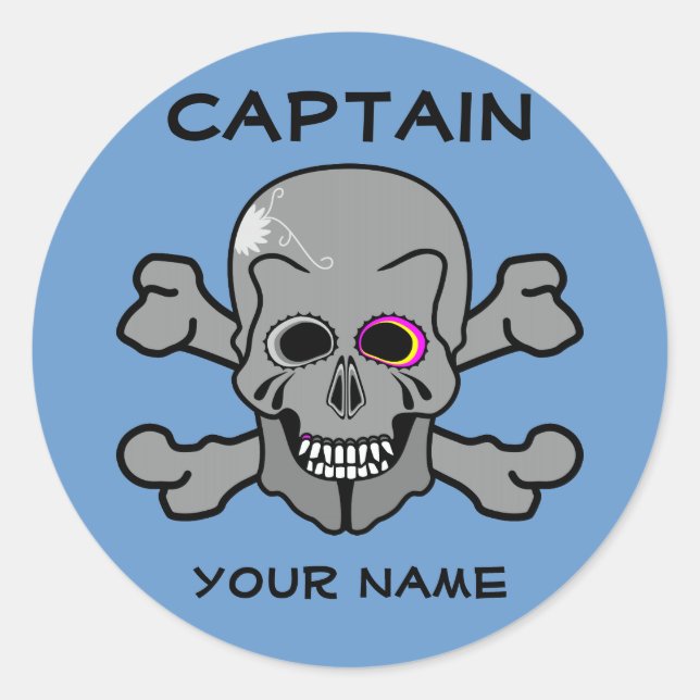 Adesivo Redondo Crânio personalizado e ossos cruzados (Frente)