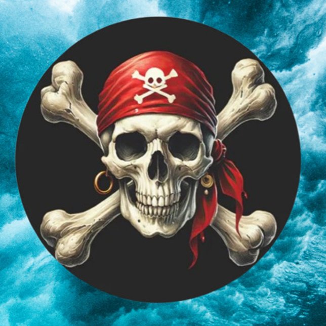 Adesivo Redondo crânio pirata (Show your bold style with our Pirate Skull Classic Round Sticker.)