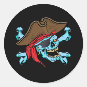 Adesivo Redondo Crânio Pirata e Crossbone