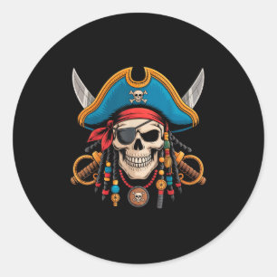 Adesivo Redondo Crânio Pirata E Crossbones Skeleton Halloween Para