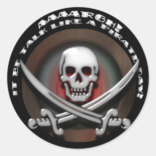 Adesivo Redondo Crânio Pirata e Espadas Cruzadas