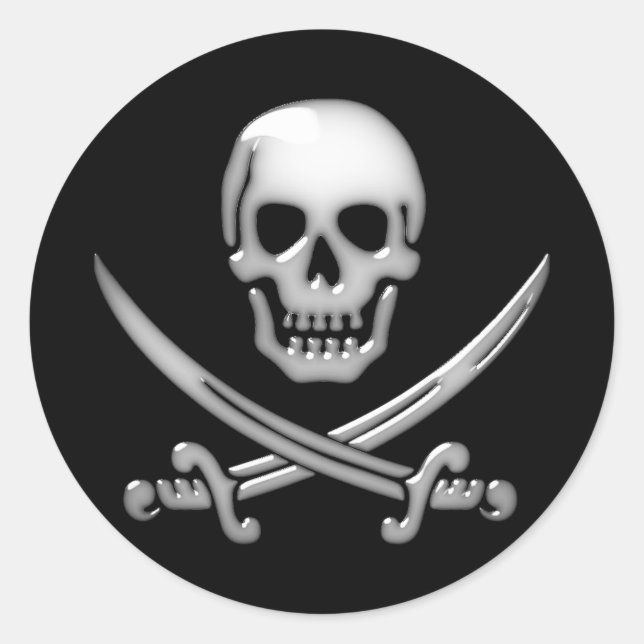 Adesivo Redondo Crânio Pirata Glassado e Espadas Cruzadas (Frente)