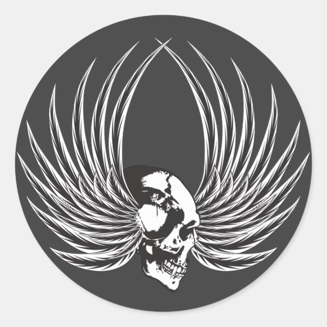 Adesivo Redondo Crânio quebrado com asas (Frente)