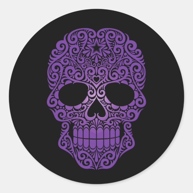 Adesivo Redondo Crânio roxo em preto (Frente)