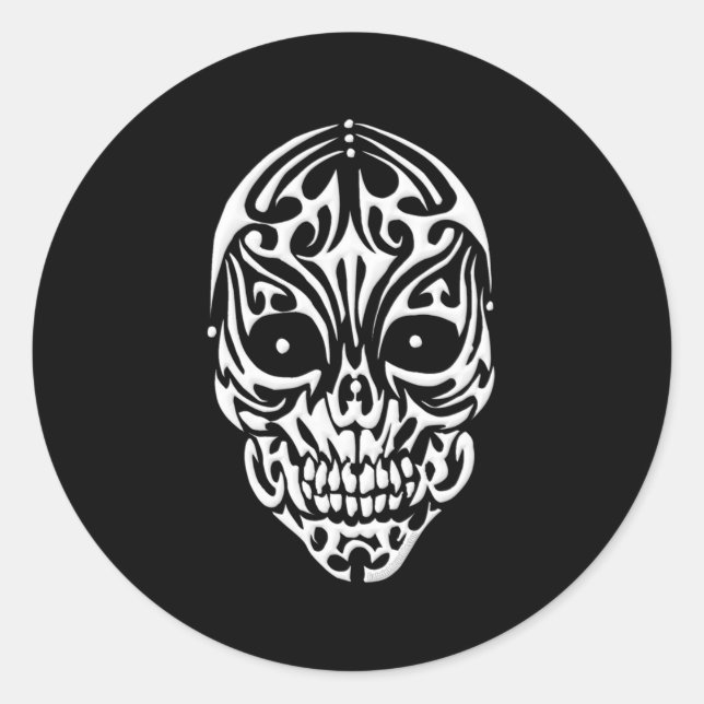 Adesivo Redondo Crânio Tribal (Frente)