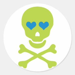 Adesivo Redondo Crânio Verde Crossbones & Heart Eyes