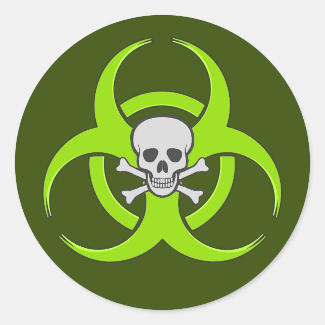 Adesivo Redondo Crânio verde de perigo biológico (Frente)