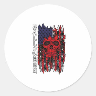Adesivo Redondo Cranio Vermelho do Dia das Bruxas Bandeira America