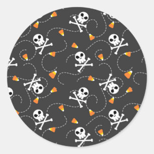 Adesivo Redondo Crânios Crossbones e Candy Corn