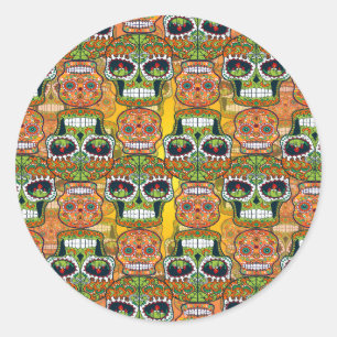 Adesivo Redondo Crânios De Açúcar