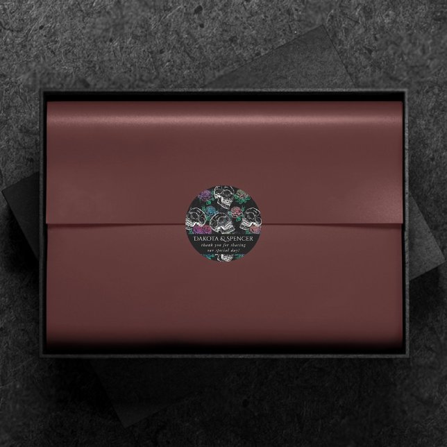 Adesivo Redondo Crânios e Rosas escuros | Funky Glam Ombre Obrigad (Criador carregado)