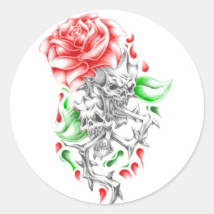 Adesivo Redondo crânios tribais dos rosas