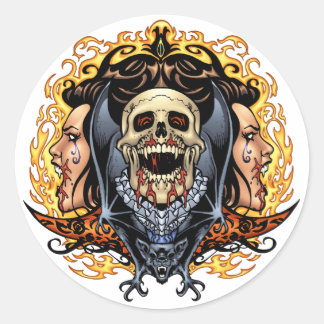 Adesivo Redondo Crânios, vampiros e morcegos personalizáveis pela
