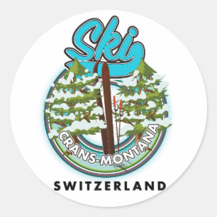 Adesivo Redondo Crans-Montana Suíça esqui