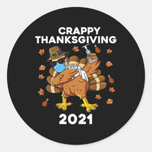 Adesivo Redondo Crappy Ação De Graças Dabbing Turkey Pilgrim Boys