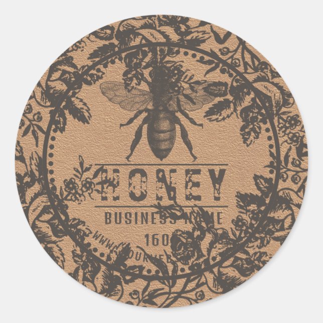 Adesivo Redondo Cravagem de mel | Flores e abelha (Frente)