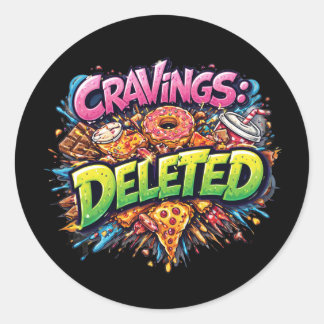 Adesivo Redondo Cravings Deleted – Bold Comic Junk Food Graphic