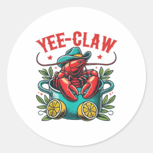 Adesivo Redondo Crawfish Boil Cowboy Hat Texas Louisiana Party Yee