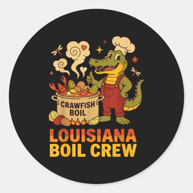 Adesivo Redondo Crawfish Cajun Louisiana Boil Alligator Bayou Retr (Frente)