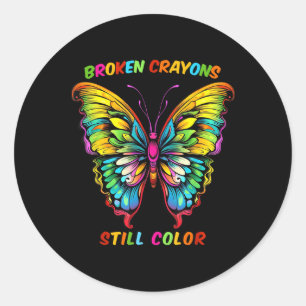 Adesivo Redondo Crayon Quebrado Ainda Cores Butterfly Saúde Mental