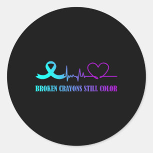Adesivo Redondo Crayons Partidos Continuam A Prevenir Suicídio Por