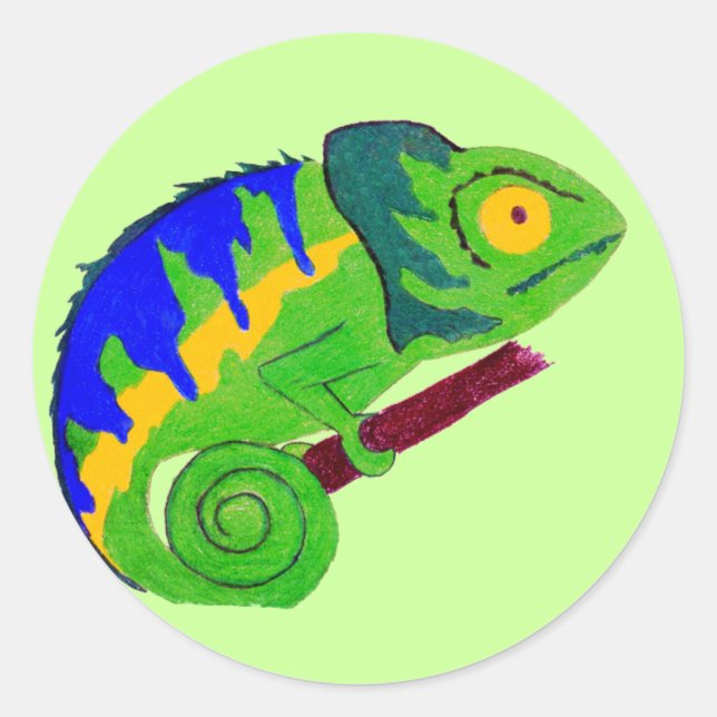 Adesivo Redondo Crazy Chameleon Sticker (Frente)