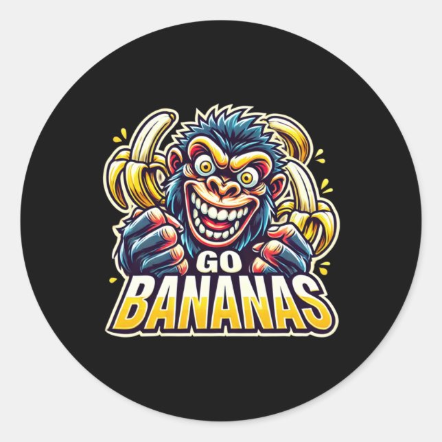 Adesivo Redondo Crazy Monkey Go Bananas Sticker  (Frente)