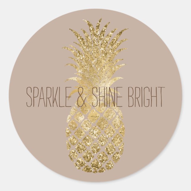 Adesivo Redondo Cream Brown Glitter Glitzy Pineapple Sparkle (Frente)