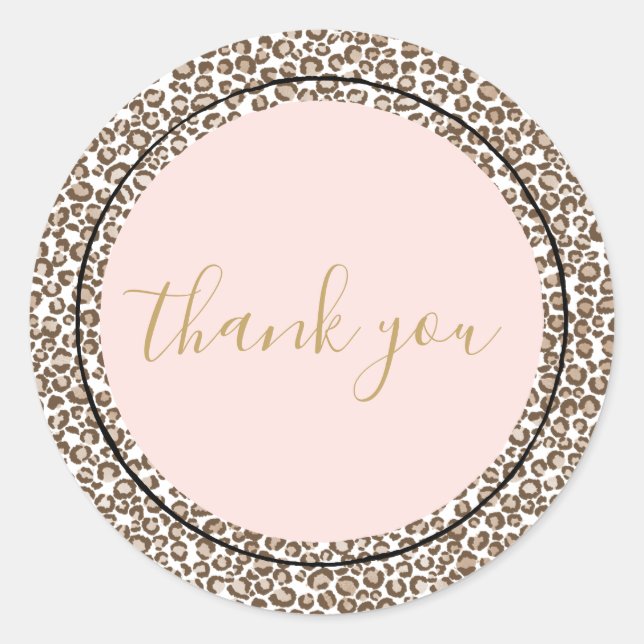 Adesivo Redondo Cream Brown Pink Leopardo Impressão Obrigado (Frente)