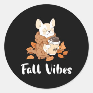 Adesivo Redondo Cream French Bulldog Fall S Pumpkin Spice Latte