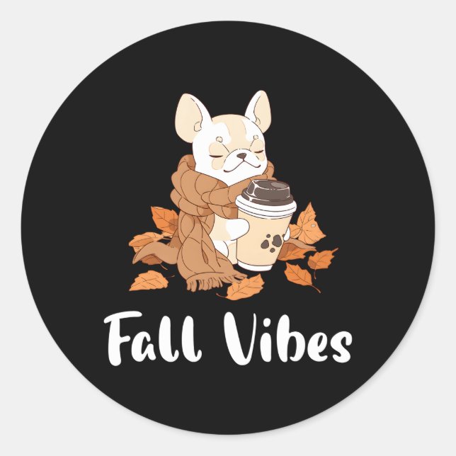 Adesivo Redondo Cream French Bulldog Fall S Pumpkin Spice Latte (Frente)