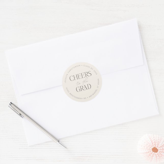 Adesivo Redondo Cream Gray Personalized Cheers to the Grad (Envelope)