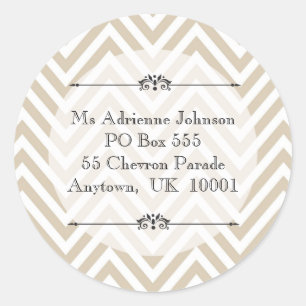 Adesivo Redondo Creamy Tan Chevron Modern Name Endereço de Devolu
