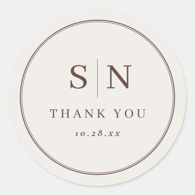 Adesivo Redondo Creamy White Minimal and Chic | Wedding Initial (Frente)