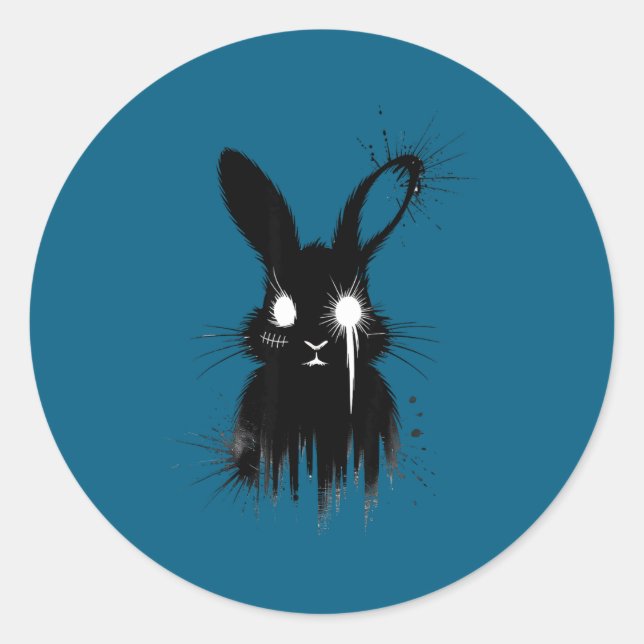 Adesivo Redondo Creepy Cute Goth Bunny Horror Rabbit Sketch Alt Ng (Frente)