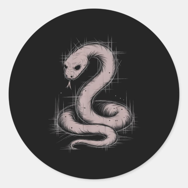 Adesivo Redondo Creepy Cute Goth Python Horror Snake Sketch Alt Ng (Frente)