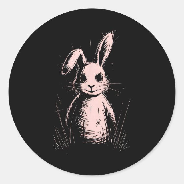 Adesivo Redondo Creepy Cute Goth Rabbit Horror Bunny Sketch Alt Ng (Frente)