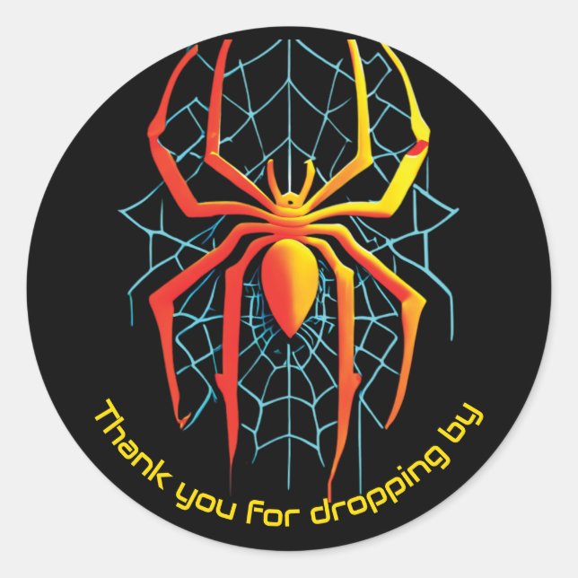Adesivo Redondo Creepy Spider Web Obrigado (Frente)