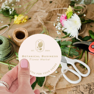 Adesivo Redondo Creme Botânico Mínimo Dourado Moderno Folha, Obrig