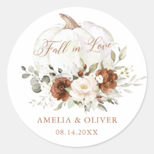 Adesivo Redondo Creme de Abóbora de Ferrugem Floral Casamento Amor
