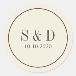 Adesivo Redondo Creme e Cinzas | Monograma Clássico de Casamento