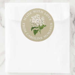 Adesivo Redondo Creme e Hídrangea Verde Feita com Amor