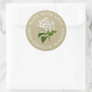 Adesivo Redondo Creme e Hídrangea Verde Feita com Amor