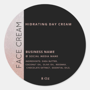 Adesivo Redondo Creme facial com tipografia minimalista em preto e